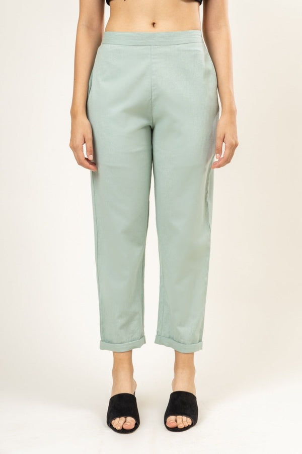 Upcycled Cotton Jade Green Pants | Verified Sustainable Womens Pants on Brown Living™