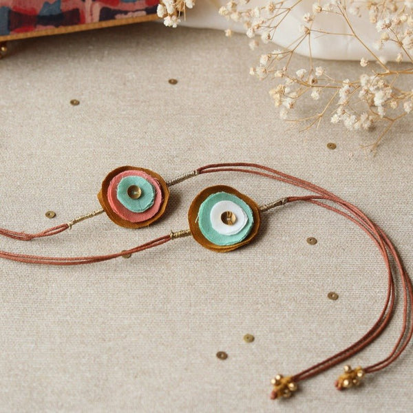 Upcycled Fabric Artisanal Rakhi - Set of 2 | Stacked Circle Design | Verified Sustainable Rakhi on Brown Living™