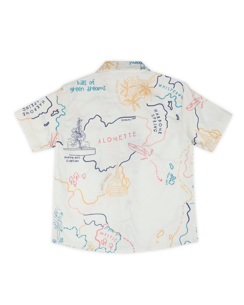 Voyager Trails Printed Cotton Shirt with Cuban Collar and Embroidery | Verified Sustainable Kids Shirts on Brown Living™