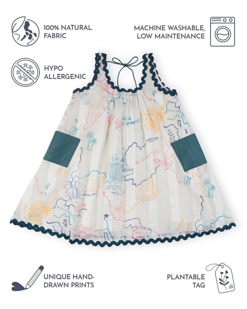 Voyager Trails Printed Cotton Striped Flare Dress | Verified Sustainable Kids Frocks & Dresses on Brown Living™