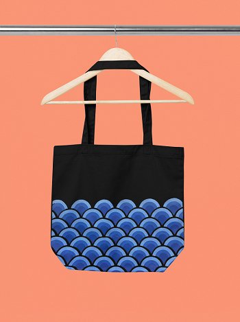 Wave Black - 100% Cotton Canvas Sustainable Tote Bag with Zip | Verified Sustainable Tote Bag on Brown Living™