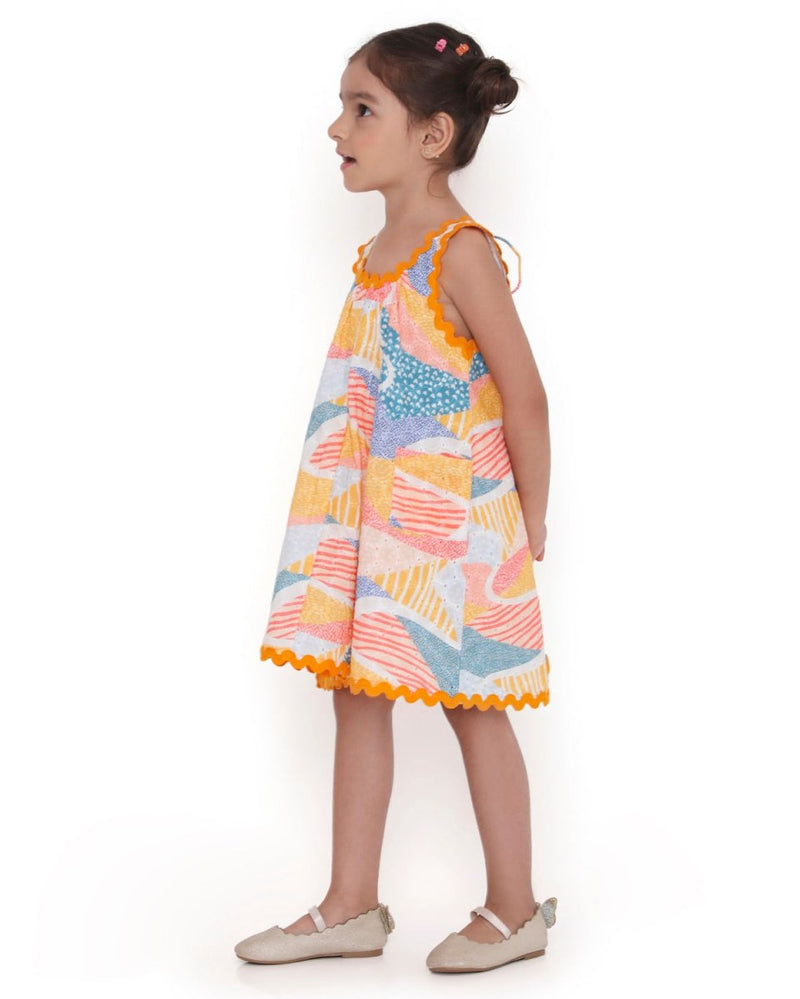 Whimsy Hills Printed Cotton Flare Dress with Schiffli Embroidery | Verified Sustainable Kids Frocks & Dresses on Brown Living™