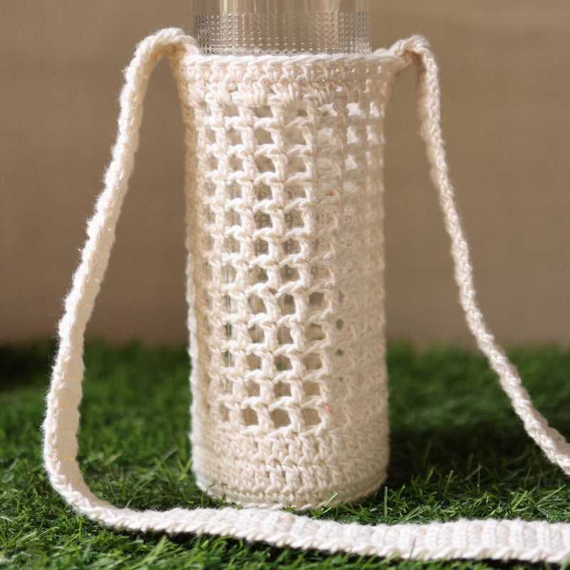 White Handmade Crochet Sling Bottle Cover | Verified Sustainable Bottles & Sippers on Brown Living™