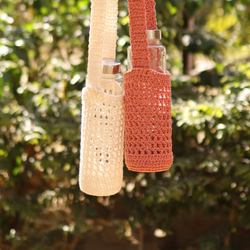 White Handmade Crochet Sling Bottle Cover | Verified Sustainable Bottles & Sippers on Brown Living™