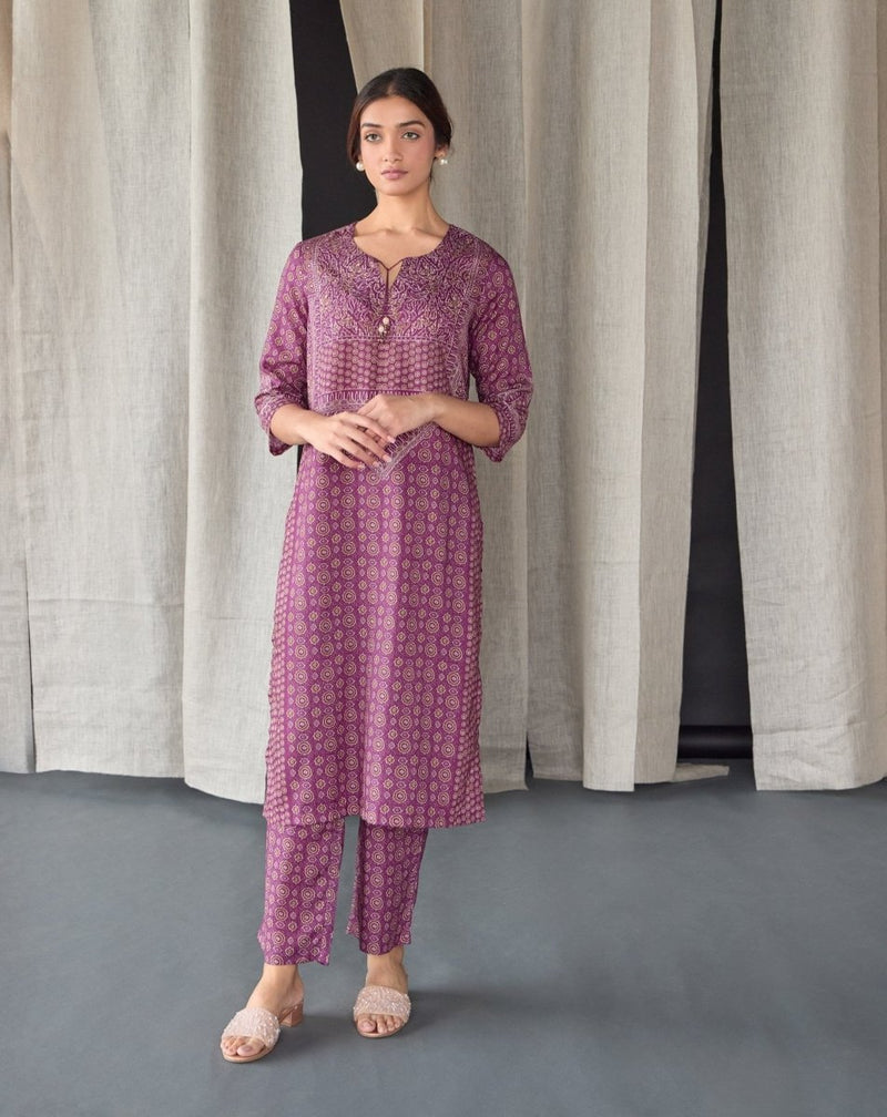 Wine Ajrakh Tencel Kurta Set | Verified Sustainable Womens Kurta on Brown Living™