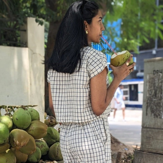 Women's Zen Box Cotton Top - Blue Checks