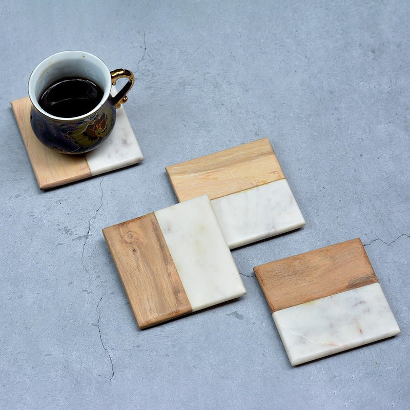 Wood & Marble Coasters (Set of 4) | Verified Sustainable Coasters on Brown Living™