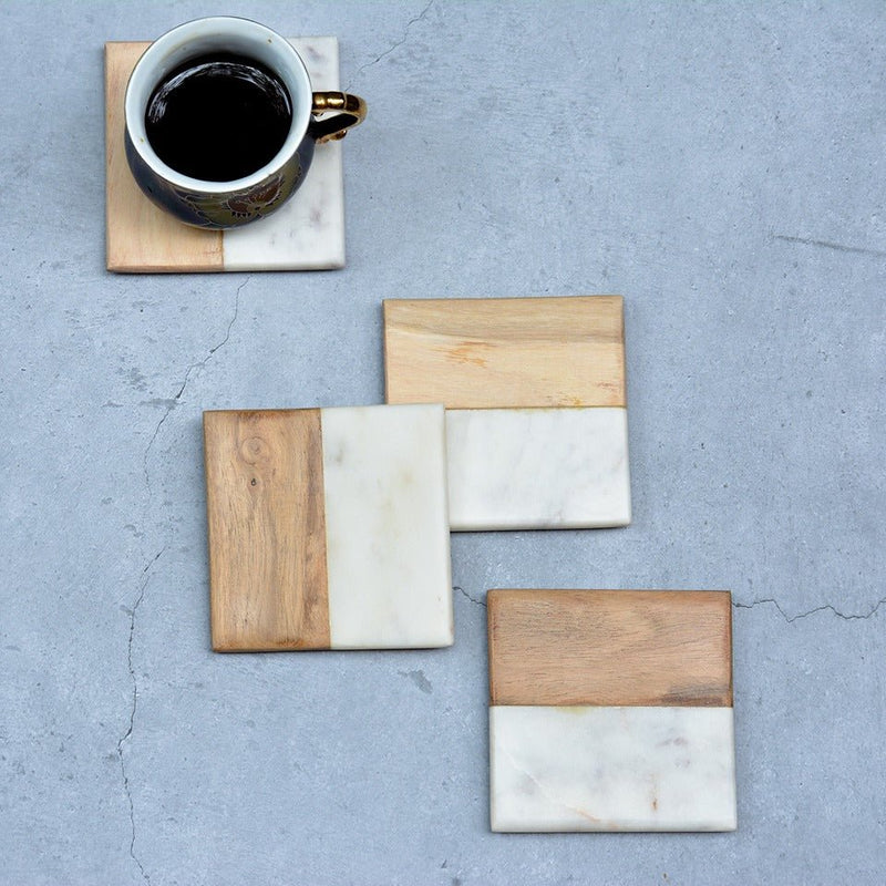 Wood & Marble Coasters (Set of 4) | Verified Sustainable Coasters on Brown Living™