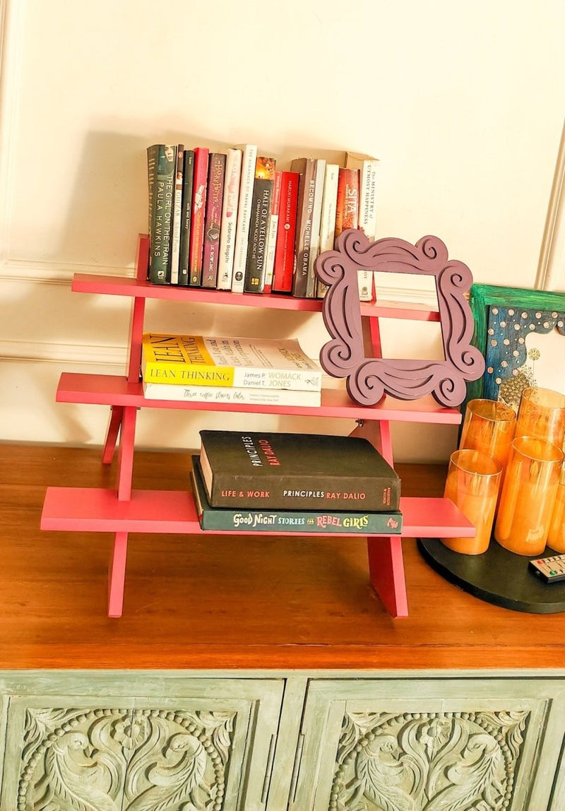 Wooden 3 Layer Foldable Multipurpose Display Rack - Pink | Verified Sustainable Organizers on Brown Living™