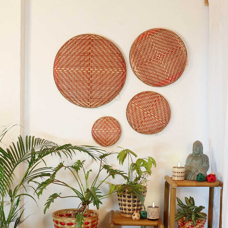 Decorative Bamboo Wall Decor Chalni - Red - Set of 4