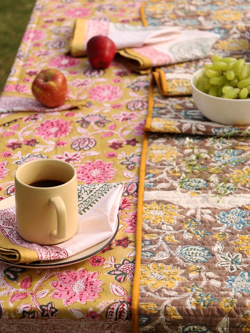 Yellow & Brown Reversible Organic Cotton Table Runner | Verified Sustainable Table Linens on Brown Living™