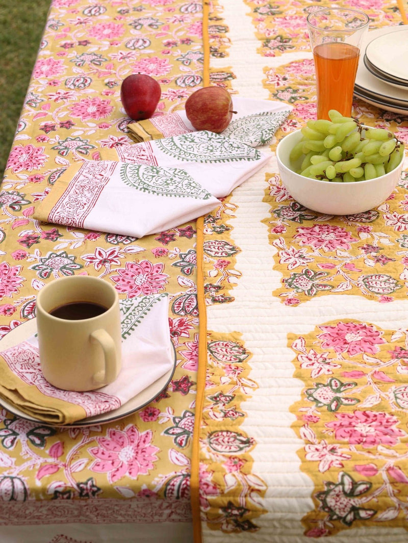 Yellow & Brown Reversible Organic Cotton Table Runner | Verified Sustainable Table Linens on Brown Living™