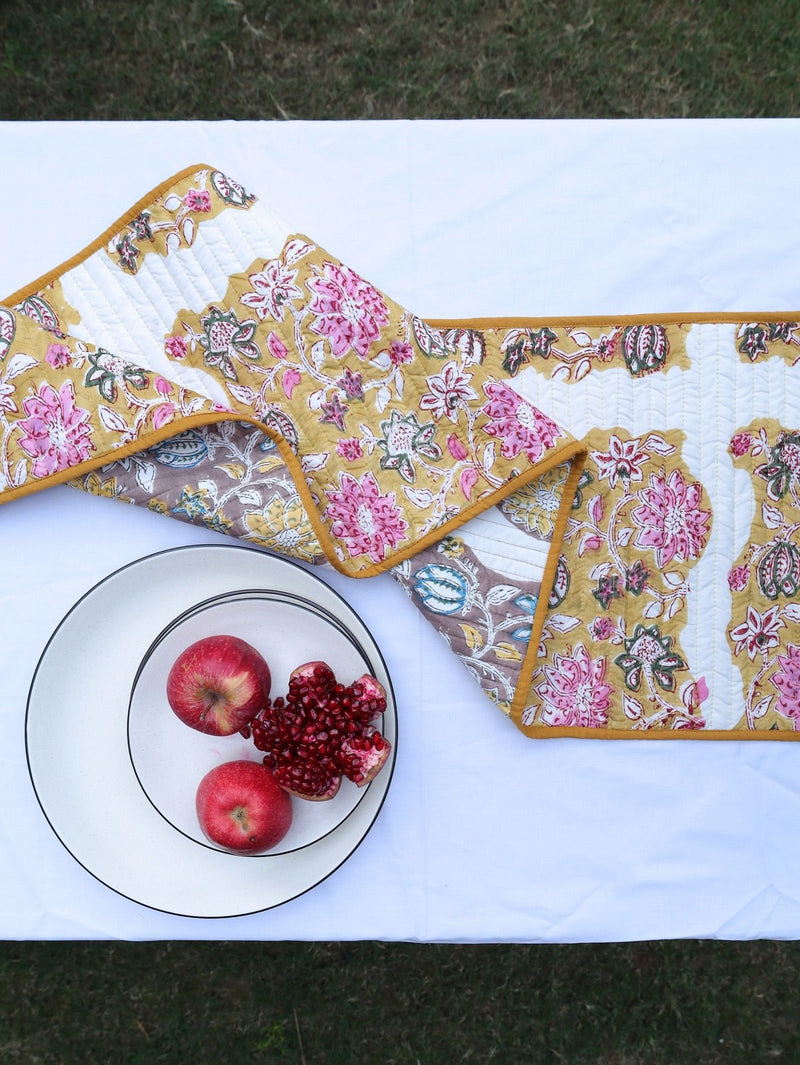 Yellow & Brown Reversible Organic Cotton Table Runner | Verified Sustainable Table Linens on Brown Living™