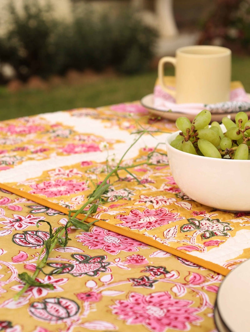 Yellow & Brown Reversible Organic Cotton Table Runner | Verified Sustainable Table Linens on Brown Living™