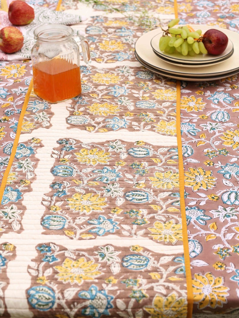 Yellow & Brown Reversible Organic Cotton Table Runner | Verified Sustainable Table Linens on Brown Living™