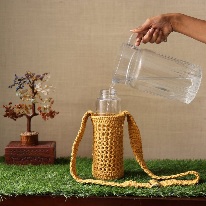 Yellow Handmade Crochet Sling Bottle Cover | Verified Sustainable Bottles & Sippers on Brown Living™