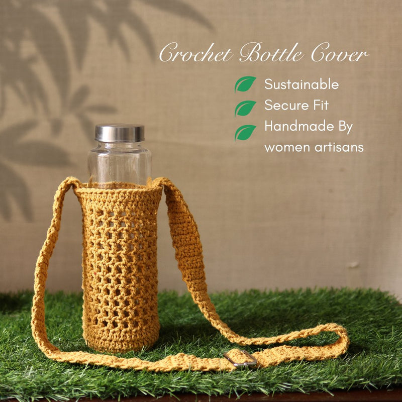 Yellow Handmade Crochet Sling Bottle Cover | Verified Sustainable Bottles & Sippers on Brown Living™