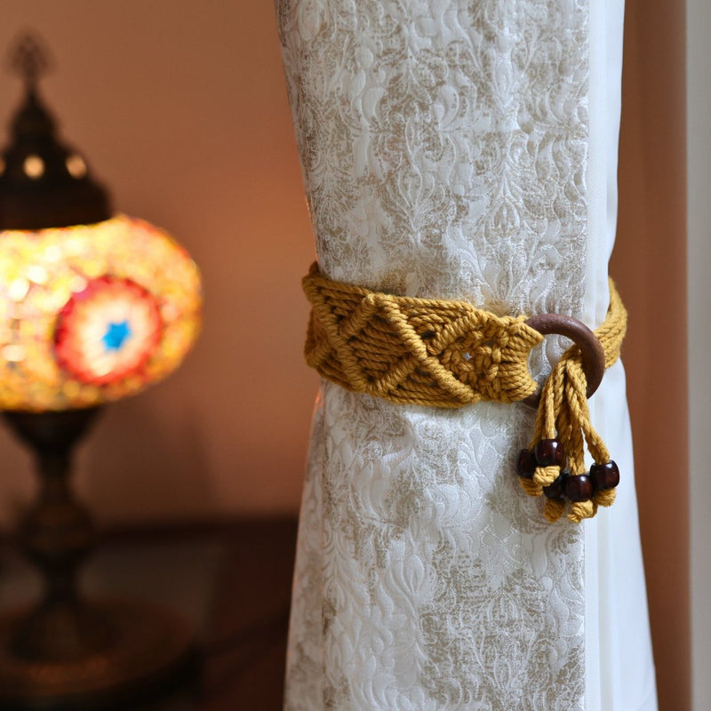 Yellow Macrame Ring Curtain Ties | Verified Sustainable Curtains on Brown Living™