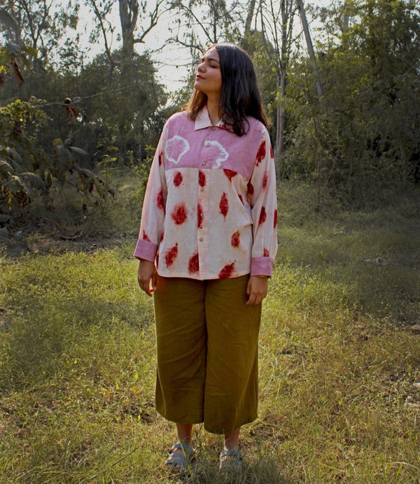 Yugen Handwoven Organic Cotton Unisex Shirt - Pink Red | Verified Sustainable Womens Shirt on Brown Living™