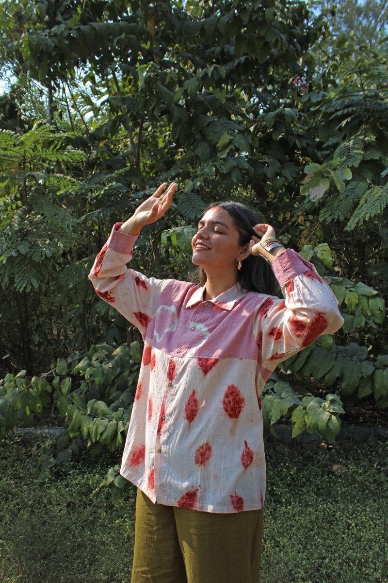 Yugen Handwoven Organic Cotton Unisex Shirt - Pink Red | Verified Sustainable Womens Shirt on Brown Living™