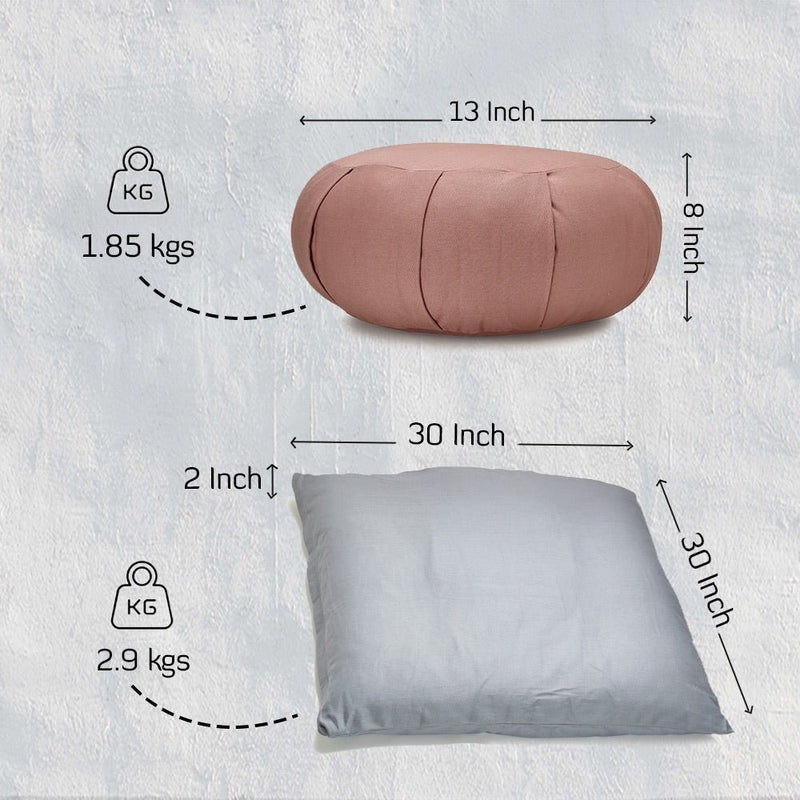 Zafu - Zabuton Meditation & Zen Cushion Combo - Misty Blue | Verified Sustainable Yoga Pillow on Brown Living™