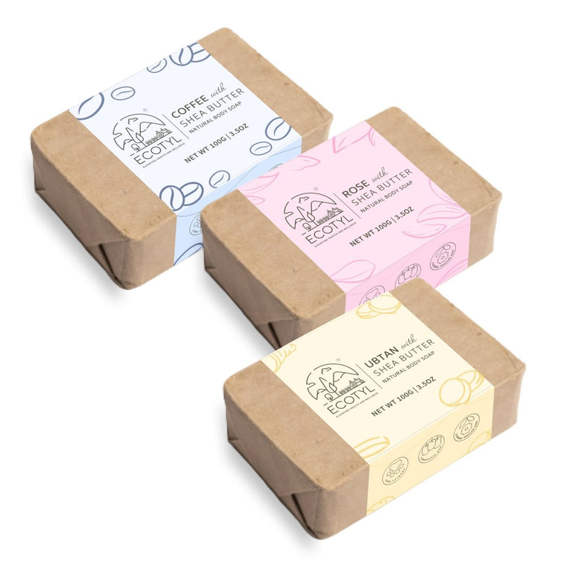 Buy 100% Natural Shea Butter Soaps- Ubtan, Rose & Coffee- Set of 3 | Shop Verified Sustainable Body Soap on Brown Living™