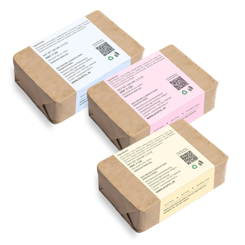 Buy 100% Natural Shea Butter Soaps- Ubtan, Rose & Coffee- Set of 3 | Shop Verified Sustainable Body Soap on Brown Living™