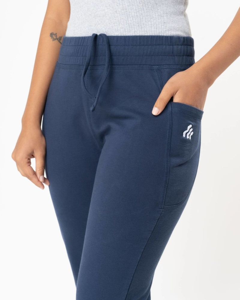 Buy 100% Organic Cotton Blue Flared Bottom Athleisure Pant For Women | Shop Verified Sustainable Womens Pants on Brown Living™