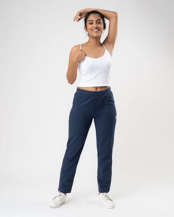 Buy 100% Organic Cotton Blue Regular Fit Athleisure Pant for Women | Shop Verified Sustainable Womens Pants on Brown Living™