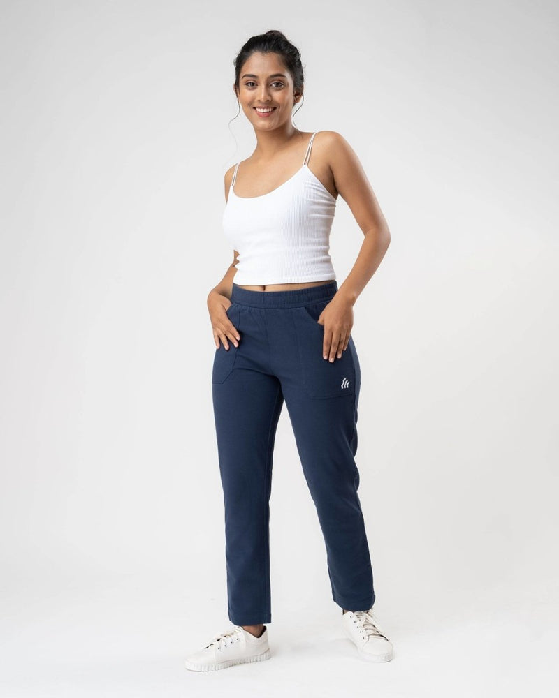 Buy 100% Organic Cotton Blue Regular Fit Athleisure Pant for Women | Shop Verified Sustainable Womens Pants on Brown Living™