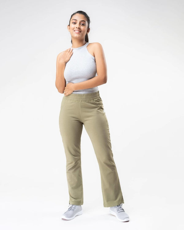 Buy 100% Organic Cotton Green Flared Bottom Athleisure Pant For Women | Shop Verified Sustainable Womens Pants on Brown Living™