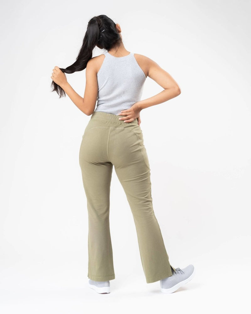 Buy 100% Organic Cotton Green Flared Bottom Athleisure Pant For Women | Shop Verified Sustainable Womens Pants on Brown Living™