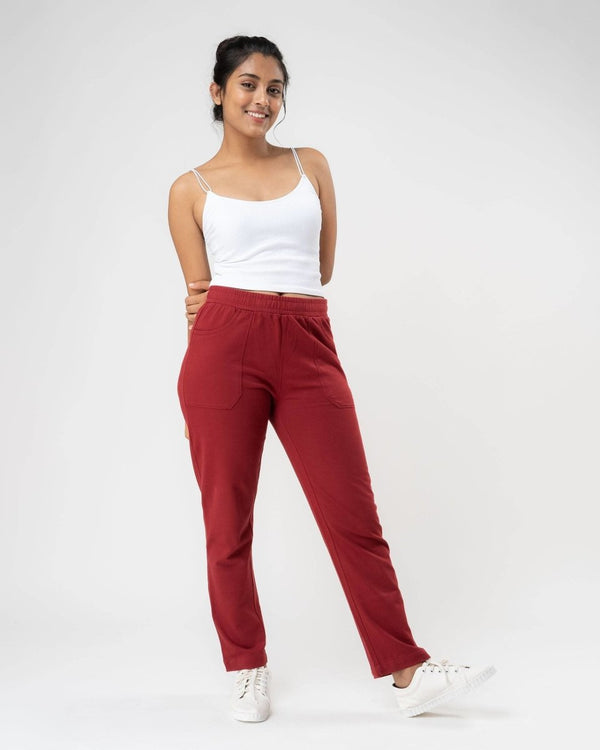 Buy 100% Organic Cotton Red Regular Fit Athleisure Pant for Women | Shop Verified Sustainable Womens Pants on Brown Living™