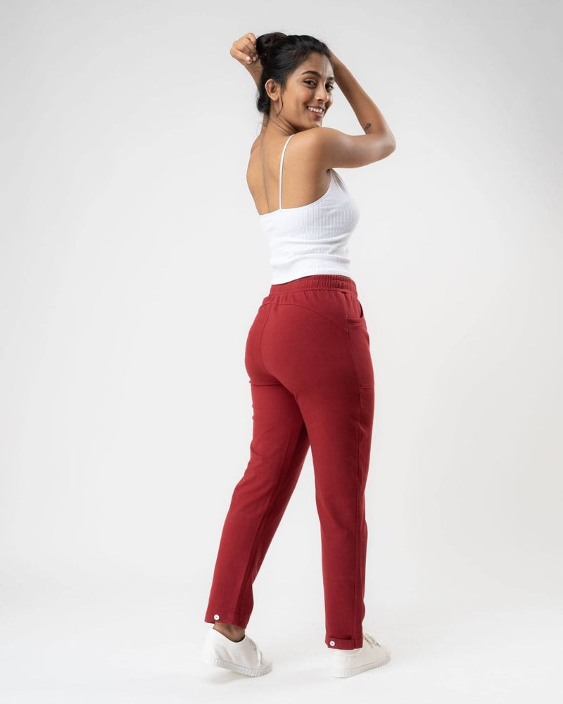 Buy 100% Organic Cotton Red Regular Fit Athleisure Pant for Women | Shop Verified Sustainable Womens Pants on Brown Living™