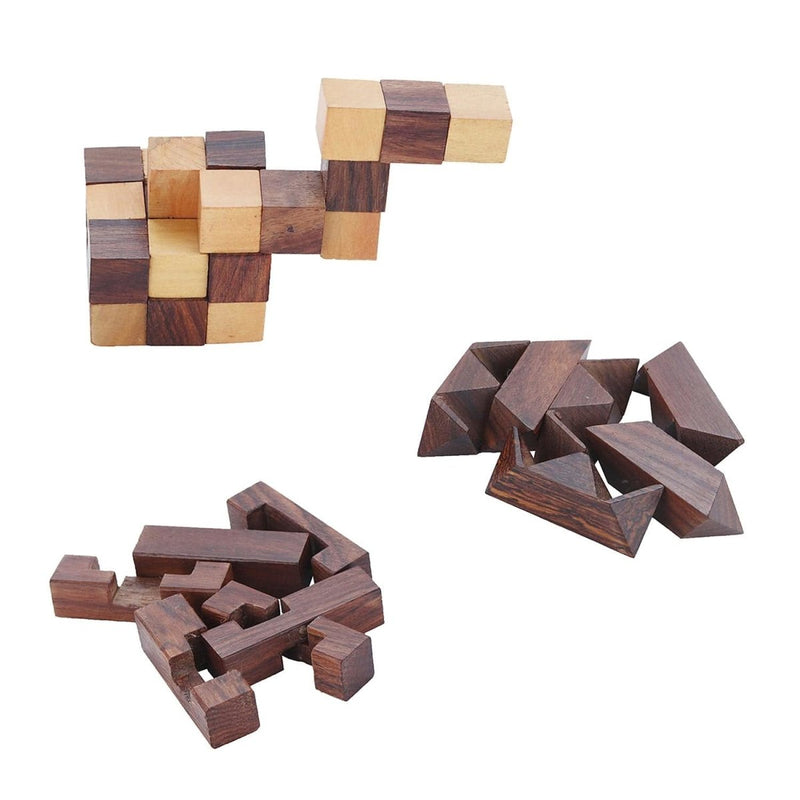 Buy Wooden 3D Puzzles Game 3-in-1 Brain Teaser Game | Shop Verified Sustainable Learning & Educational Toys on Brown Living™