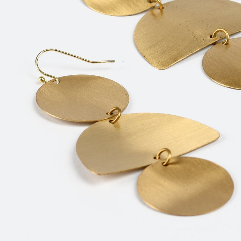 Buy 3-Step Brass Textured Earrings | Shop Verified Sustainable Womens earrings on Brown Living™