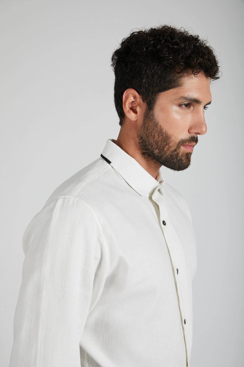 Buy Aglow High Collar Shirt Herringbone White | Shop Verified Sustainable Mens Shirt on Brown Living™