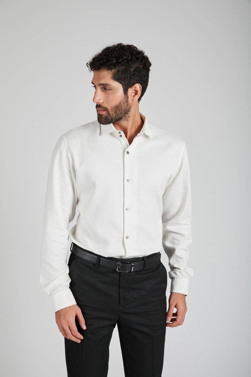 Buy Aglow High Collar Shirt Herringbone White | Shop Verified Sustainable Mens Shirt on Brown Living™