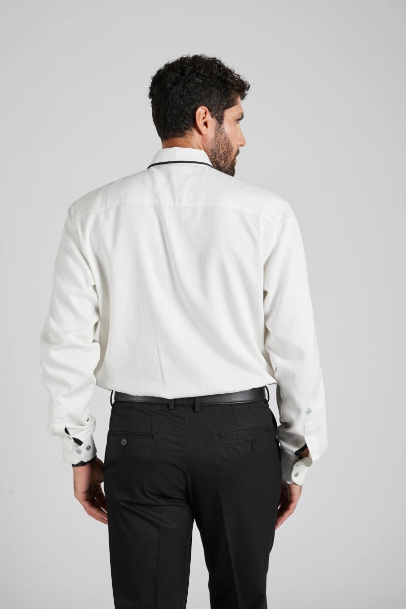 Buy Aglow High Collar Shirt Herringbone White | Shop Verified Sustainable Mens Shirt on Brown Living™