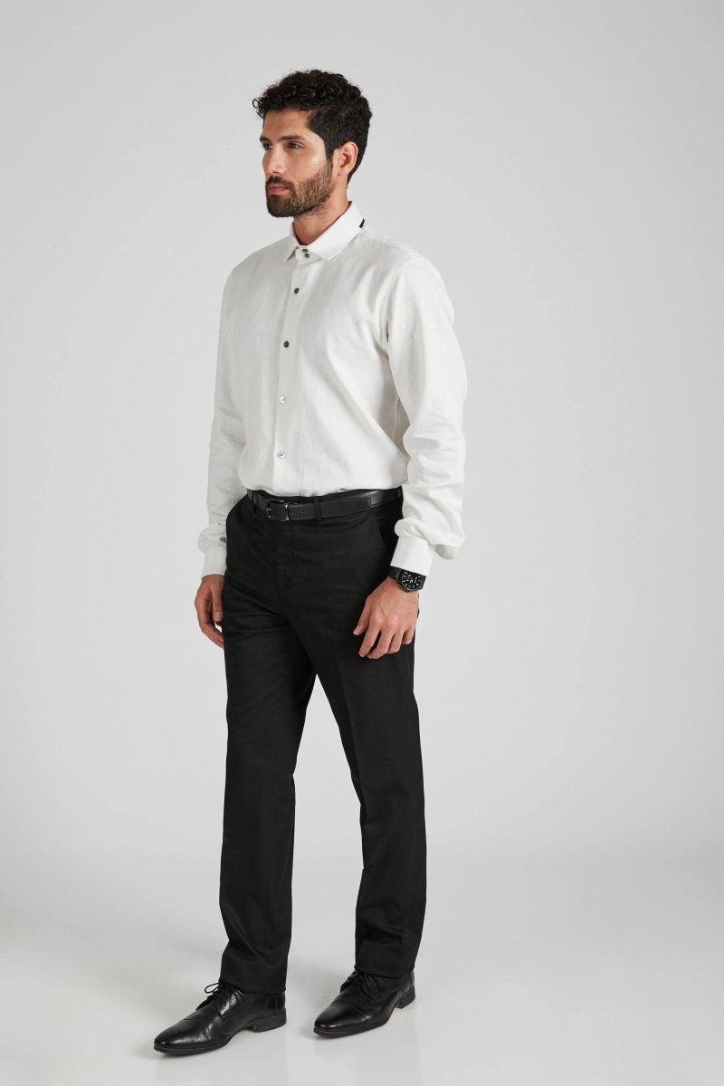 Buy Aglow High Collar Shirt Herringbone White | Shop Verified Sustainable Mens Shirt on Brown Living™