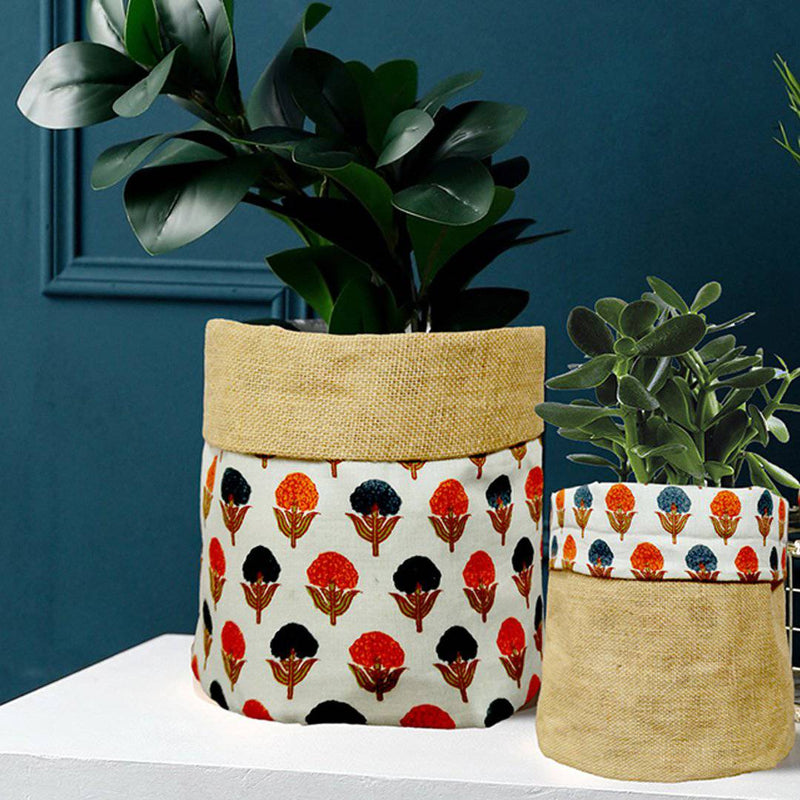 Buy Aloma Jute Planter - Floral print - Set of 2 | Shop Verified Sustainable Pots & Planters on Brown Living™