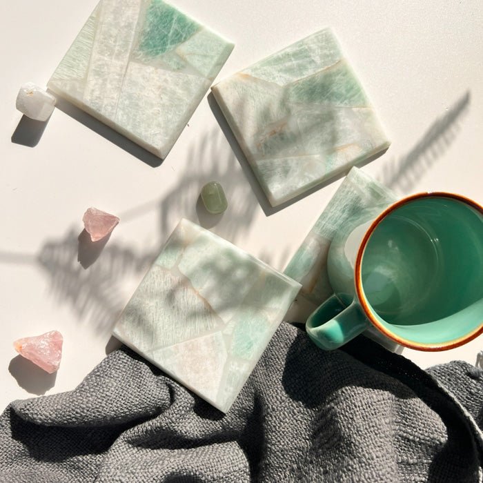 Buy Amazonite Square Coaster | Set of 4 | Shop Verified Sustainable Table Decor on Brown Living™