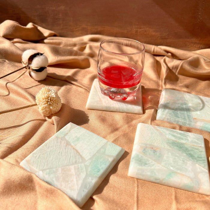 Buy Amazonite Square Coaster | Set of 4 | Shop Verified Sustainable Table Decor on Brown Living™