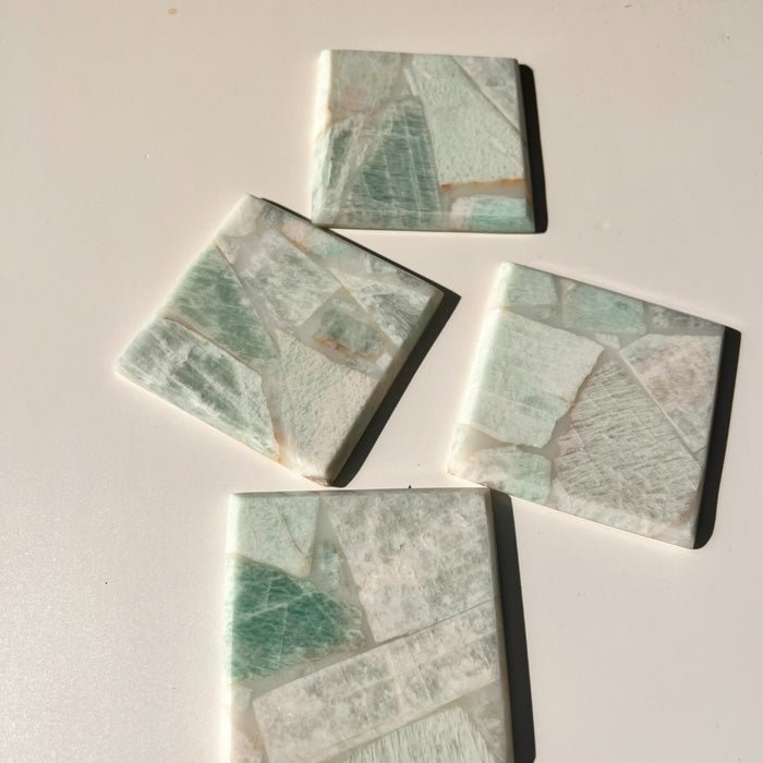 Buy Amazonite Square Coaster | Set of 4 | Shop Verified Sustainable Table Decor on Brown Living™