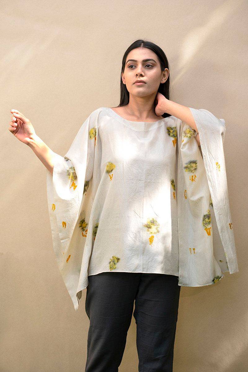 Buy Amiya Eco Printed Silk Kaftan | Shop Verified Sustainable Womens Top on Brown Living™