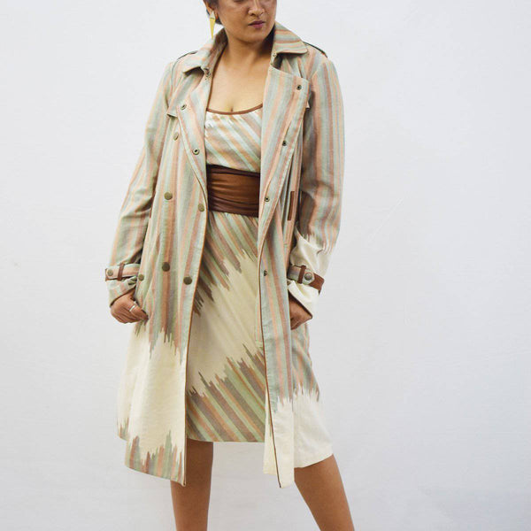 Buy Andhra Ikat Trench | Shop Verified Sustainable Womens Jacket on Brown Living™