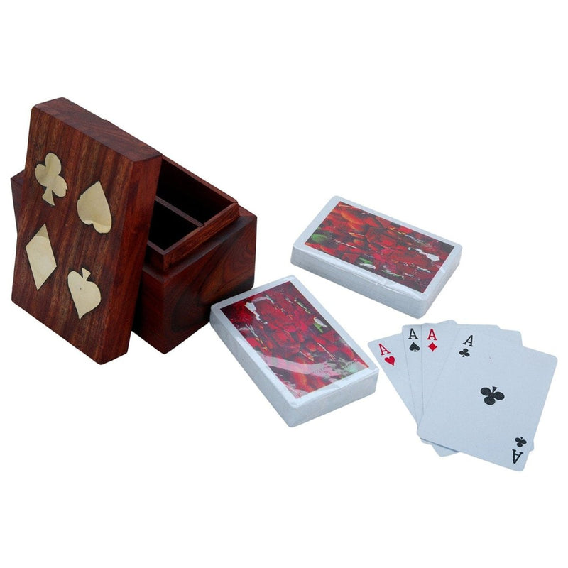 Buy Playing Cards Set of 2 in Handmade Antique Wooden Storage Box | Shop Verified Sustainable Learning & Educational Toys on Brown Living™