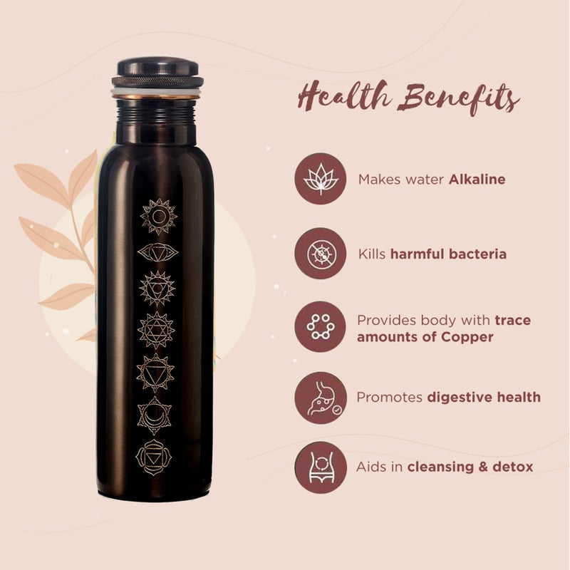 Buy Artisitically Engraved 7 Chakras Vintage Ayurvedic Copper Bottle with 2 Glasses Set (Engraved with Flower of Life Symbol) | Shop Verified Sustainable Bottles & Sippers on Brown Living™