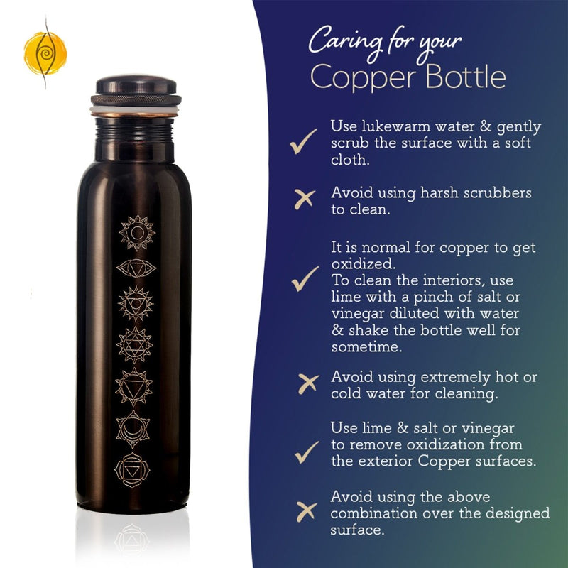 Buy Artisitically Engraved 7 Chakras Vintage Ayurvedic Copper Bottle with 2 Glasses Set (Engraved with Flower of Life Symbol) | Shop Verified Sustainable Bottles & Sippers on Brown Living™