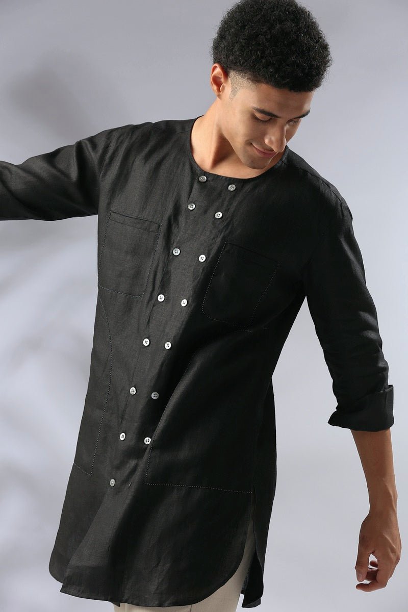 Buy Ashoka Double Breasted Kurta - Black | Shop Verified Sustainable Mens Kurta on Brown Living™